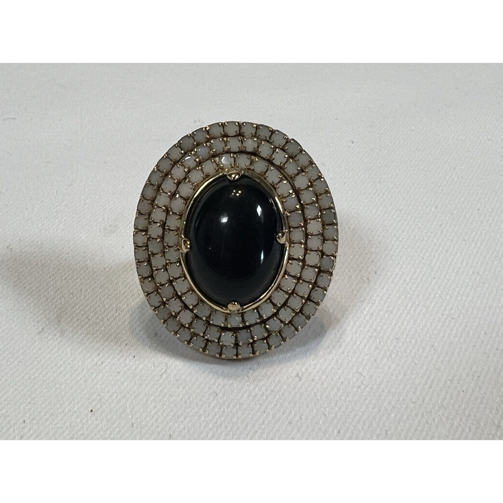 Juicy Couture Gold Tone Oval Pave Set Stone Ring Size 7 Statement Fashion Glam